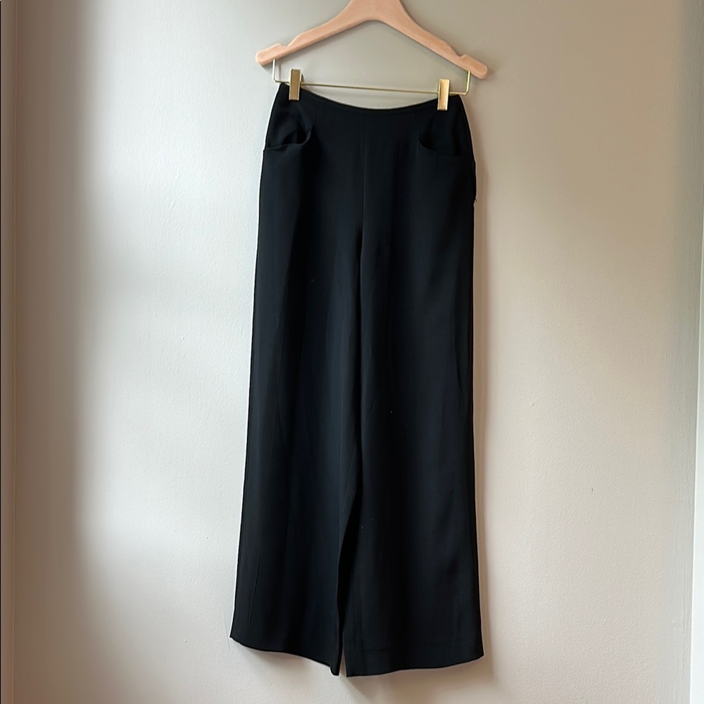 Vintage Giorgio Armani Black Women's Cropped Wide Leg Dress Pants